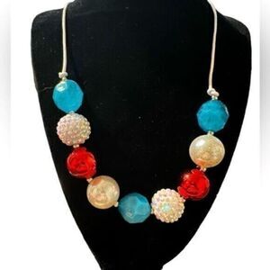 NWOT - Toddler/Girls Adjustable Beaded Necklace Red White Blue Americana July 4